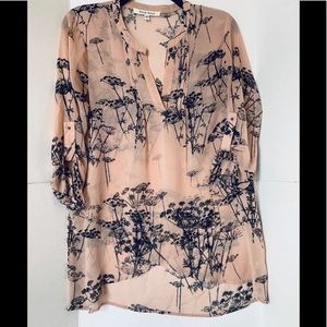 Sheer pale pink tunic with dandelion print